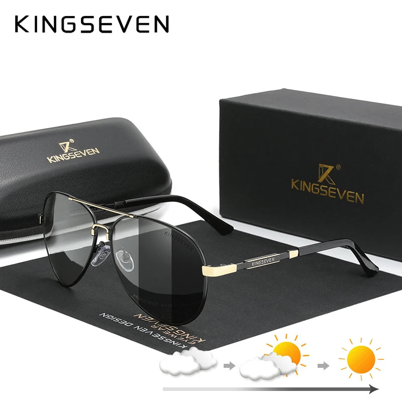 KINGSEVEN NEW Fashion Men's Aluminum Sunglasses Polarized Fishing Driving Sun glasses Brand Men UV400 Photochromism Lens Male