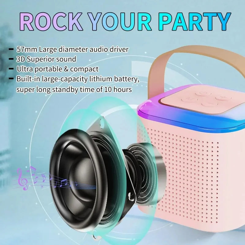 Wireless Y1 dual microphones karaoke machine DSP system Bluetooth 5.3 PA speaker HiFi stereo surround RGB colorful LED light KTV