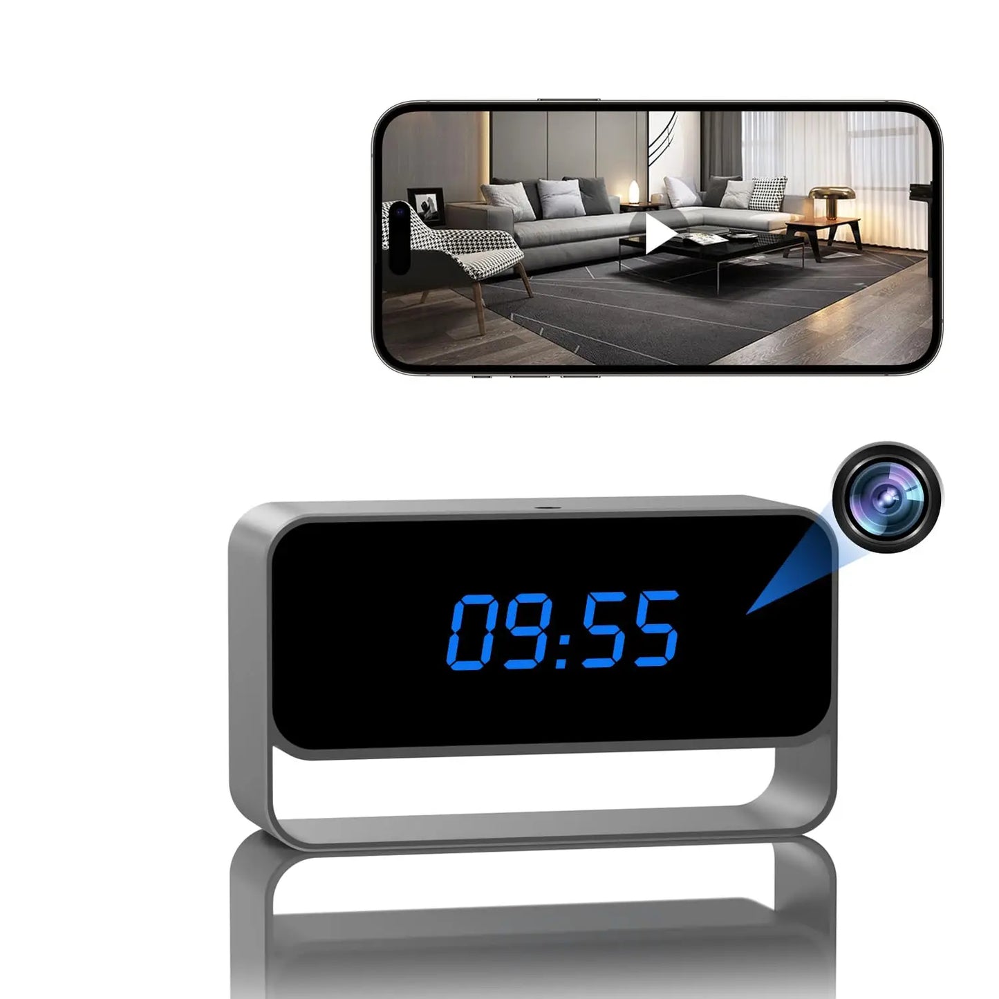 1080P Mini Camera Clock Wireless Clocks Cameras HD WiFi Surveillance Security Cam Night Vision 12/24 Hour Detection Alert
