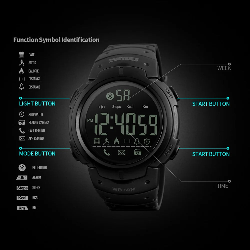 Men's Sport Smart Watch SKMEI Brand Fashion Pedometer Remote Camera Calorie Bluetooth Smartwatch Reminder Digital Wristwatches