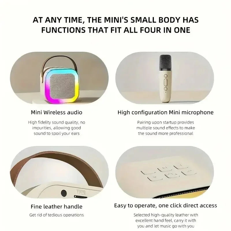 Bluetooth K12 Karaoke Machine Portable 5.3 PA Speaker System with 1-2 Wireless Microphones Home Family Singing Children's Gifts