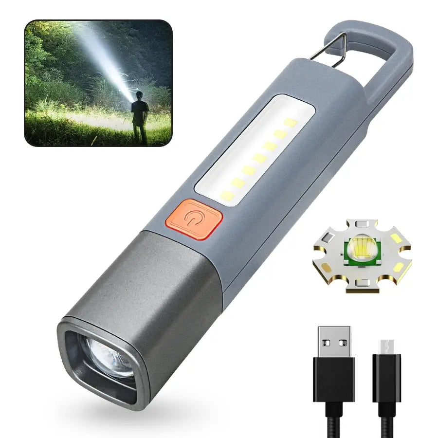 Strong Lighting ABS Flashlamp USB Charging Portable Outdoor Small Flashlight Camping Hanging Lamp Telescopic Focus COB Side Lamp