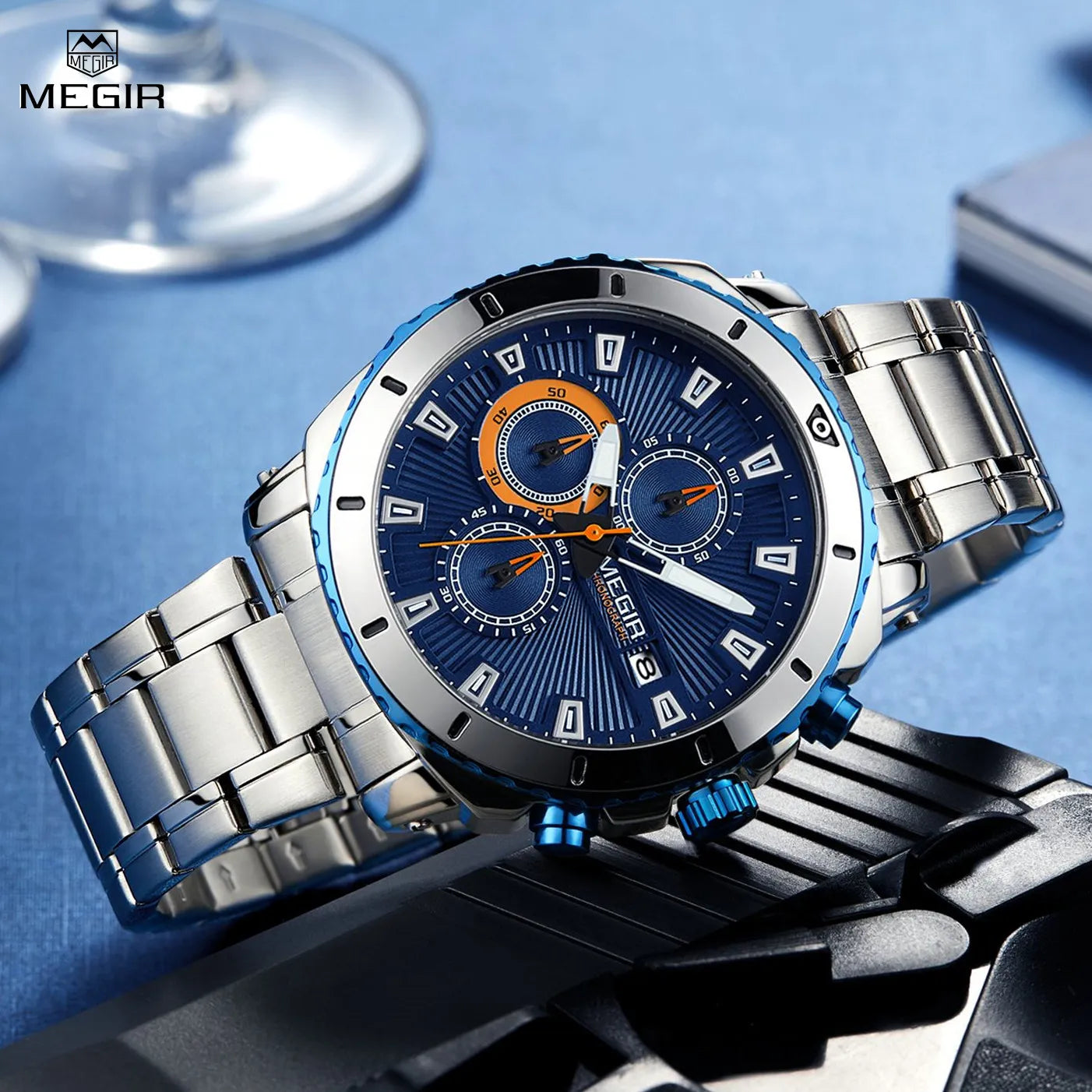 MEGIR Chronograph Quartz Men Watch Luxury Brand Stainless Steel Business Wrist Watches Male Clock Hour Time Relogio Masculino