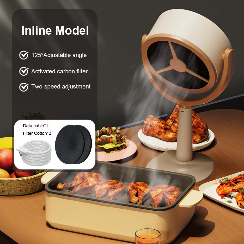 Desktop Range Hood Extractor Exhaust Portable USB Charging Mini Range Hood Adjustable Angle for Indoor BBQ Hot Pot