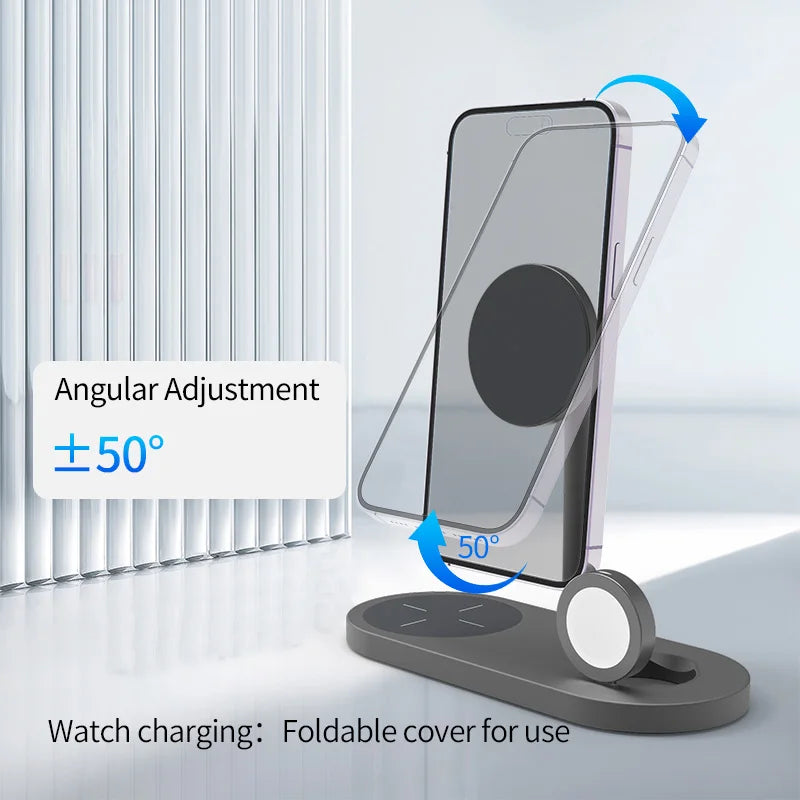 KUXIU 3 in 1 Magnetic Wireless Charger Stand For iPhone16/15/14/13 Pro,AirPods,iWatch,Aluminum Alloy Induction Charging Holder