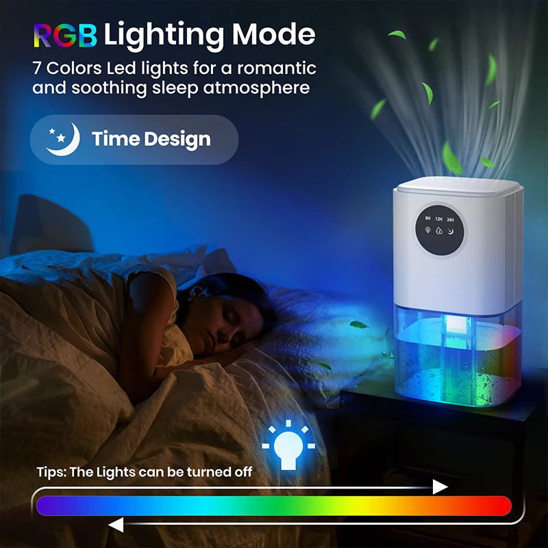 B221 Smart Home Dehumidifier 1.7L Large Capacity Dehumidifier Bathroom Basement Timing Dehumidifier with Colored Lights