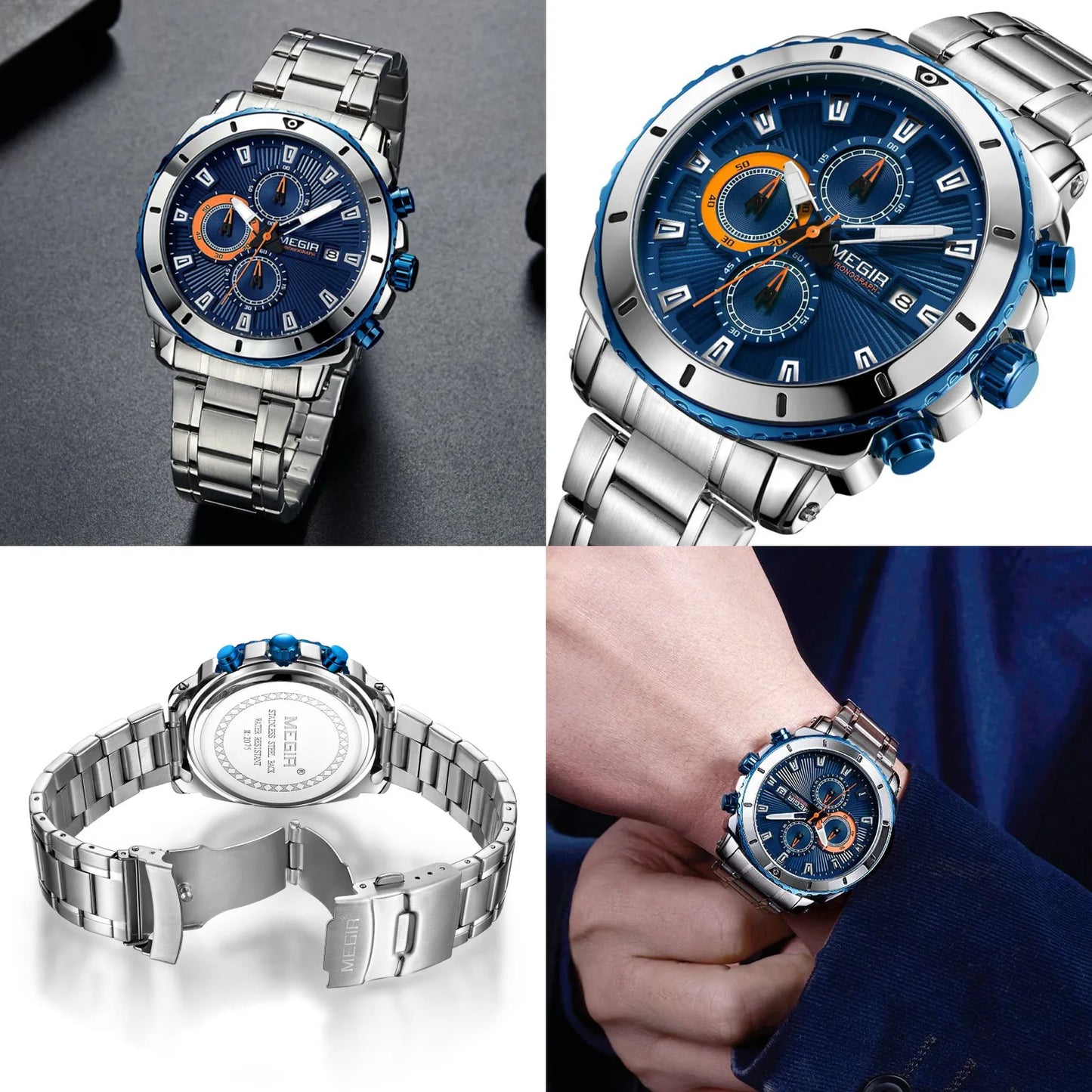 MEGIR Chronograph Quartz Men Watch Luxury Brand Stainless Steel Business Wrist Watches Male Clock Hour Time Relogio Masculino