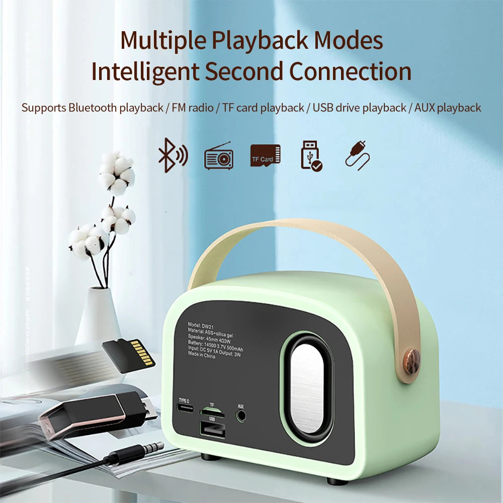 Retro Bluetooth Speaker Cute Mini Speaker with FM Radio Portable Wireless Speaker with TWS Music Player Hifi Stereo TF with USB