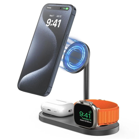 KUXIU 3 in 1 Magnetic Wireless Charger Stand For iPhone16/15/14/13 Pro,AirPods,iWatch,Aluminum Alloy Induction Charging Holder