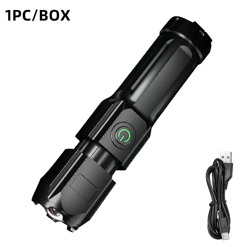 LED Telescopic Zoom Strong Light Flashlight USB Charging Compact Portable Focused Long-range Portable Household Flashlight