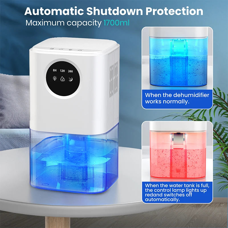 B221 Smart Home Dehumidifier 1.7L Large Capacity Dehumidifier Bathroom Basement Timing Dehumidifier with Colored Lights